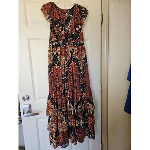 Free People | Wonderland Fall Prairie Floral Maxi Dress 6 Burnt Orange